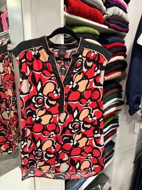 Worthington Multicolor Floral-Print Sleeveless Top with Black Trim